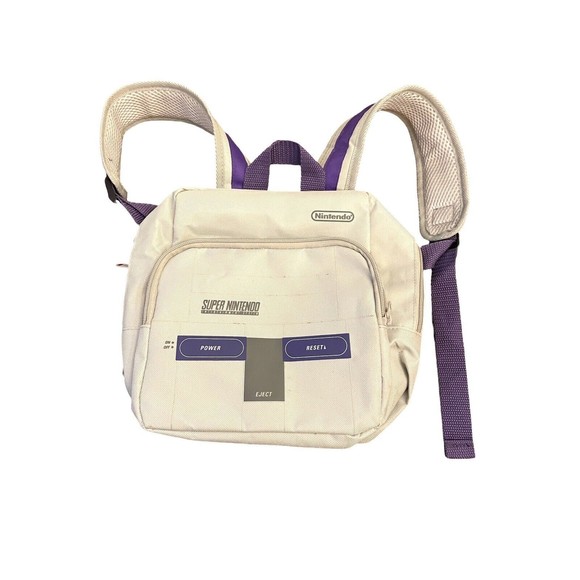 New SUPER NINTENDO Mini Backpack SNES Console, CultureFly 2017 Light Gray Purple - Picture 1 of 5